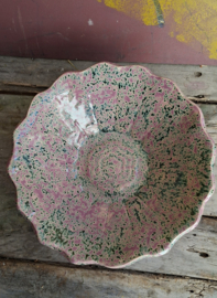 Mooie kom roze/groene spikkels