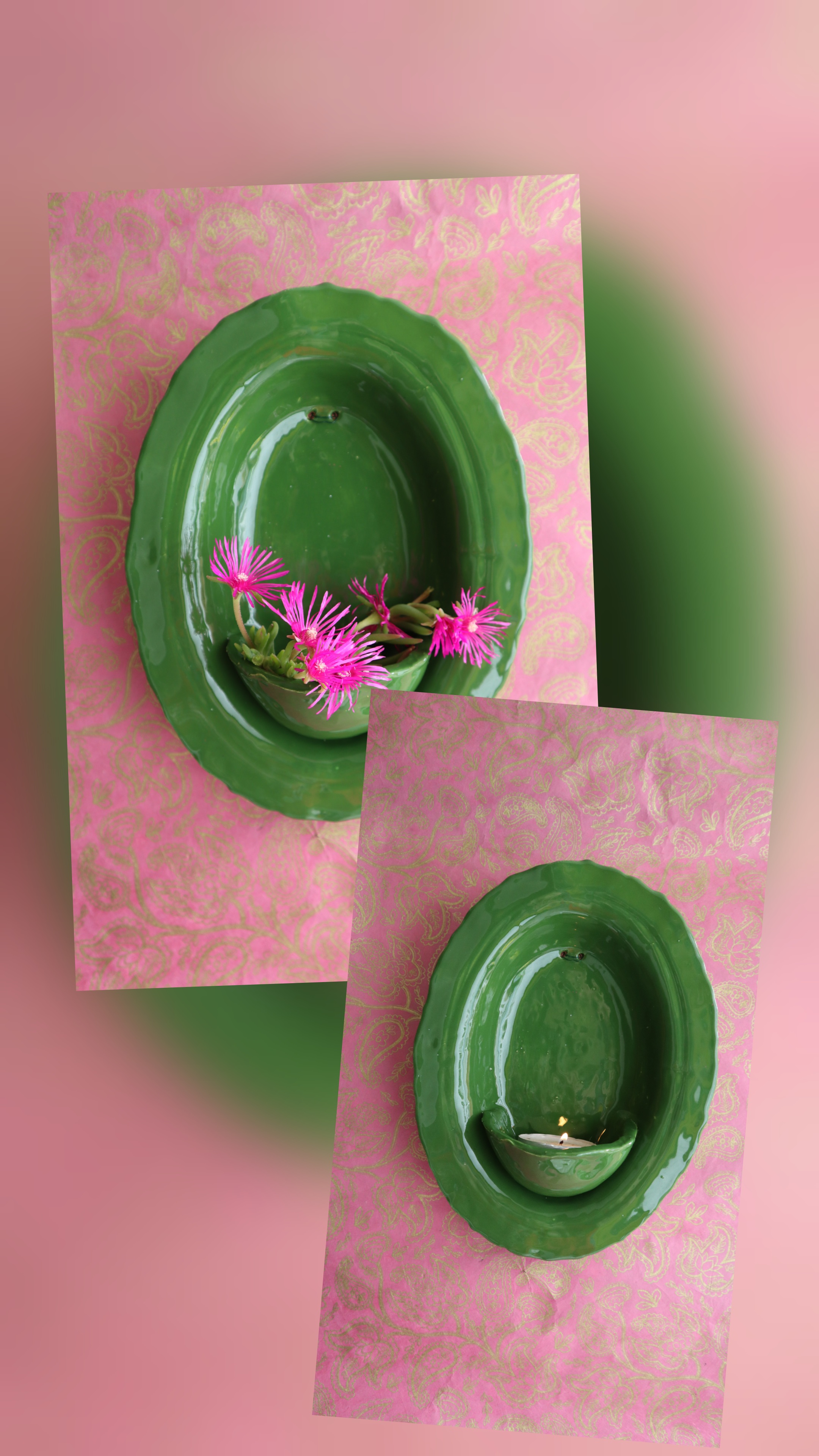 Groen wandbord voor waxine of plantje