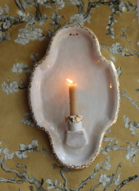 Witte kaarshouder met echt gouden rand