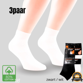 Sport sokken - Half hoog  - Bikers Socks - 3  Paar  Zwart - Wit