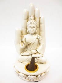 Wierookhouder Boeddha met hand wit.