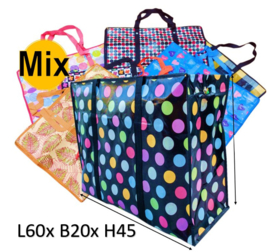 Opbergtas Mega  L - Happy Color - Mix - 60x20x45cm met rits  - BIG Shopper- Boodschappentas - Reistas - Waszak