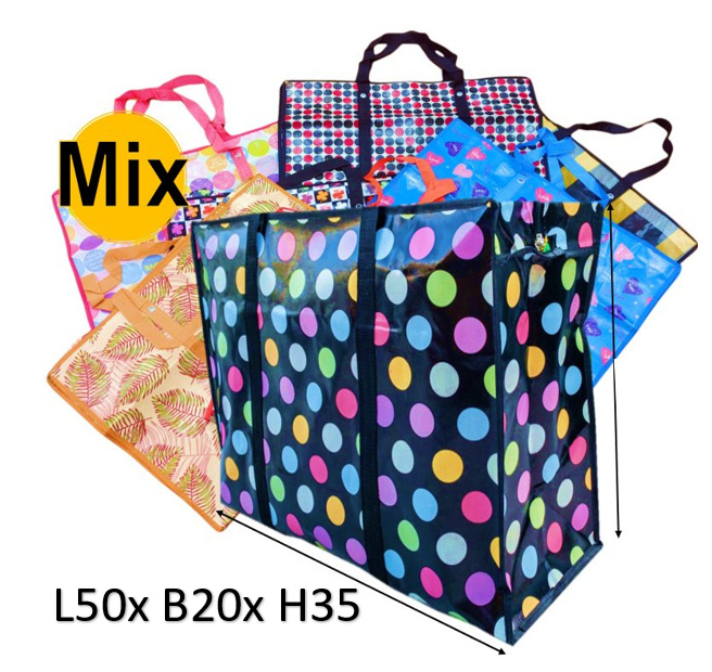 Opbergtas Mega  M - Happy Color - Mix - 50x20x35cm met rits  - BIG Shopper- Boodschappentas - Reistas - Waszak
