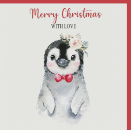 Wenskaart - Merry Christmas With Love Pinguïn