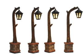 Miniature street lamp wood - set of 4 battery operated
