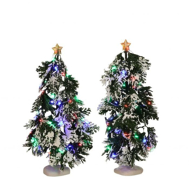 Snowy Conifer with lights battery operated 2 pieces