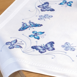 Blauwe vlinders Voorbedrukt tafelkleed Vervaco