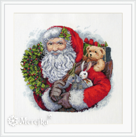Santa with Wreath Aida Merejka Embroidery Kit