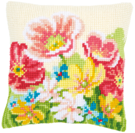 Summer Flowers Canvas Cushion Vervaco