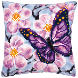 Purple Butterfly Canvas Cushion Vervaco