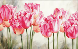 Pink Tulips voorbedrukt Borduurpakket Needleart World