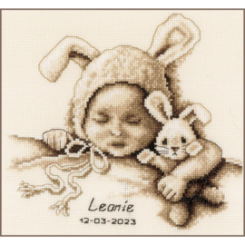 Baby en knuffelkonijn - aida - Vervaco telpakket
