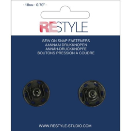 18 mm zwart Aannaaidrukknopen, 2 stuks | ReStyle