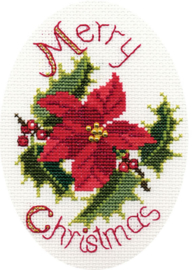 Poinsettia and Holly kerstkaart | CDX31 | Aida telpakket | Bothy Threads