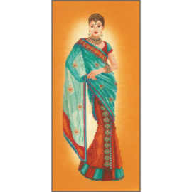 Indianse dame in blauwe sari - evenweave - Lanarte telpakket
