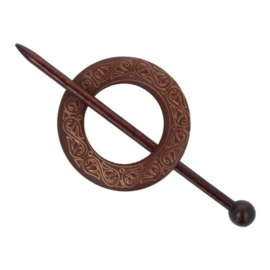 Medium Dark Marble Wooden Shawl Pin