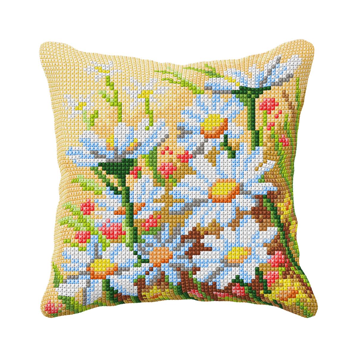 Wilde bloemen - voorbedrukt kruissteekkussen - Orchidea