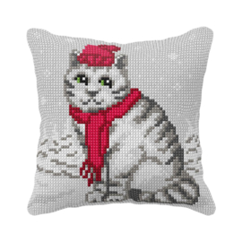 Kat met hoed - voorbedrukt kruissteekkussen - Orchidea