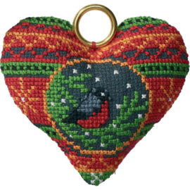 Robin Heart Christmas Ornament Aida Permin Embroidery Kit