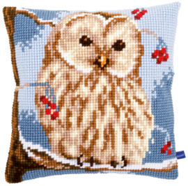 Winter Owl Canvas Cushion Vervaco