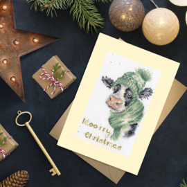 Moo-rry Christmas | Aida telpakket kaart | XMAS67 | Bothy Threads