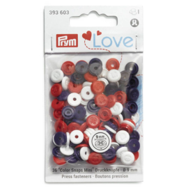 9mm knoopjes Color Snaps Rood/ wit/ blauw