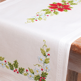 Poinsettias Pre Printed Table Runner Vervaco Embroidery Kit