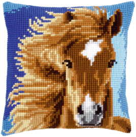 Brown Horse Canvas Cushion Vervaco