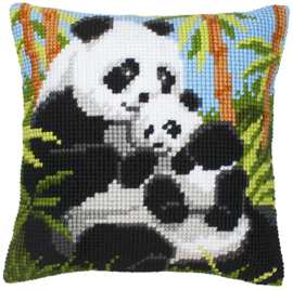 Pandafamilie - Kruissteekkussen voorbedrukt - Vervaco