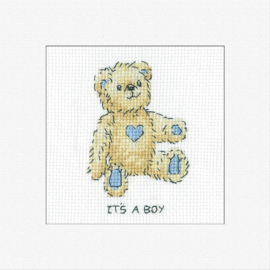 It's a Boy | Aida  kaart met envelop | Heritage Crafts telpakket