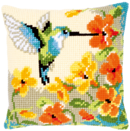 Kolibri met bloemen | Voorbedrukt kruissteekkussen |  Vervaco