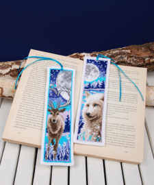 Wolf en hert in de nacht | set van 2 boekenleggers | Aida telpakket | Vervaco