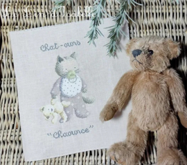 Chat-Ours / Kitten with Teddybear Cross Stitch Pattern  Le Lin d'Isabelle