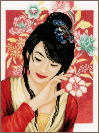 Aziatisch Bloemenmeisje Eavenwave borduurpakket - Lanarte