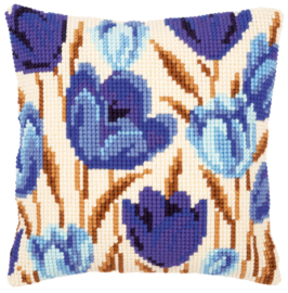 Blue Tulips Canvas Cushion Vervaco