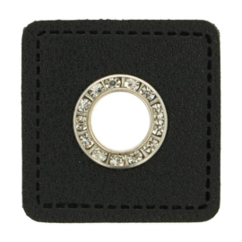 Black 8mm Nickel Faux Leather Diamants Square Eyelet