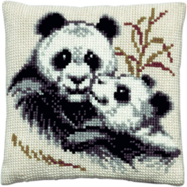 Panda met Jong | Kruissteekkussen | Pako