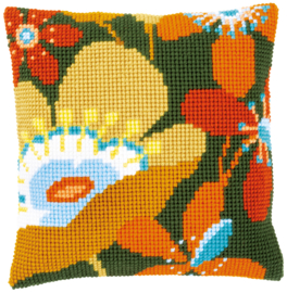 Retro Flowers Canvas Cushion Vervaco