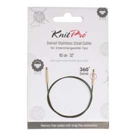 80cm Zwart met gouden connector Swivel stainless steel kabel - 360°- KnitPro