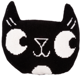 Eva Mouton Zwarte kat Kruissteekvormkussen kit met rug Vervaco