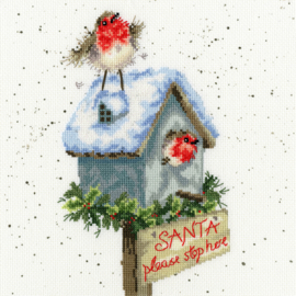 Santa Please Stop Here Borduurpakket Wrendale Designs by Hannah Dale XHD55