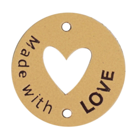 Made with love met hart cutout - 35mm ronde leren labels Durable