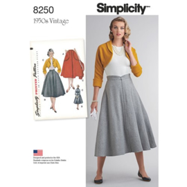 8250  Simplicity Naaipatroon | Misses' Vintage 1950s Skirt and Bolero Maat 42-50