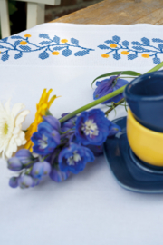 Blue Twigs Aida Tablecloth Vervaco