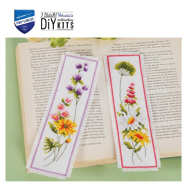 Bloemen | set van 2 boekenleggers | Aida telpakket | Vervaco