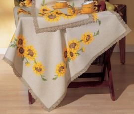 Zonnebloem voorbedrukt tafelkleed met aangestikte kant - Vervaco