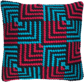 Blue & Red Bargello mini kussen halve kruissteek - Lady Bird