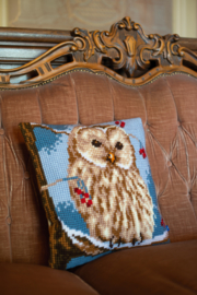 Winter Owl Canvas Cushion Vervaco