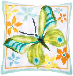 Green Butterfly Canvas Cushion Vervaco