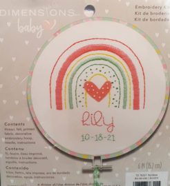 Rainbow Birth Record Voorbedrukt borduurpakket met borduurring - Dimensions